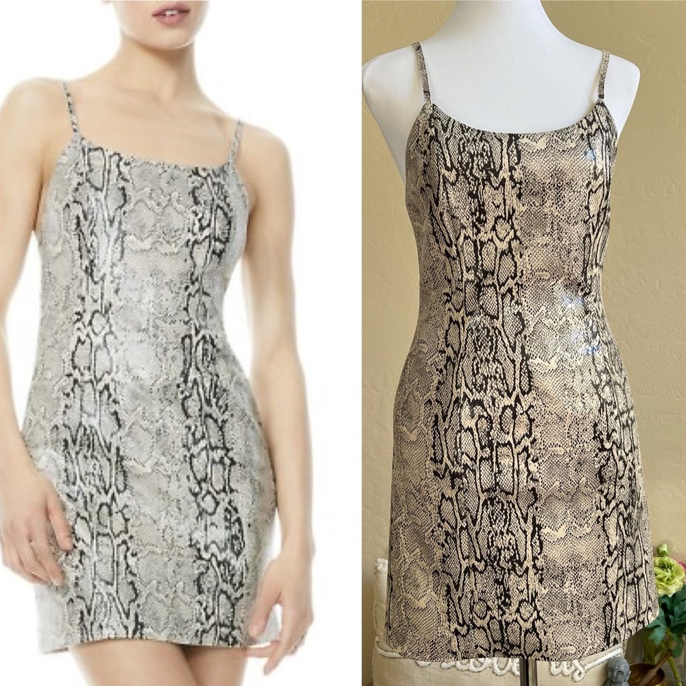 Alice + Olivia $295 Nelle Python Print Faux Leather Strap Mini Dress Sz 8